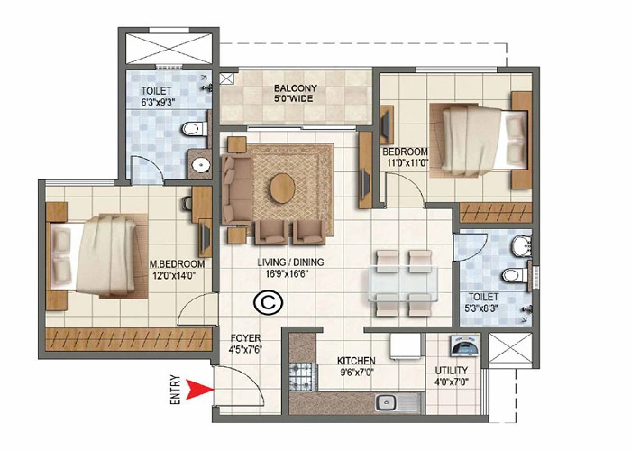 Featured Image of Prestige Suncrest 1 BHK Apartment Floor Plan